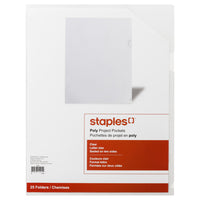 Staples – Chemises à projet en polypropylène, format lettre, 8 1/2 x 11 po, transparentes, paquet de 25-Scellées sur deux côtés pour garder les documents bien en place