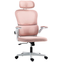 HOMCOM - Chaise de bureau ergonomique en maille avec soutien lombaire - rose-L’appuie‑tête peut pivoter, avancer/reculer et se retirer pour un soutien cervical personnalisé