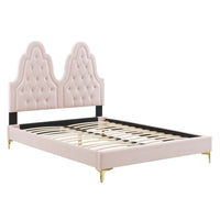 Modway Alexandria Tufté Performance Velours Lit Plateforme Twin Avec Pieds en Métal Doré - Rose-Cadre de lit simple touffé