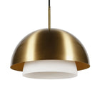Hudson&Canal Octavia 15.75" Wide Pendant with Metal/Glass Shade - Brass/Brass and White-Paired with a brass and white dome metal and glass shade