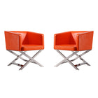 Manhattan Comfort Hollywood 25.6" Contemporary Faux Leather Upholstered Accent Chair - Orange and Polished Chrome - 2 Pack-Contemporary Accent Chair for Living Room, Dining Room and Home Office Use. Set of 2