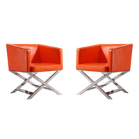 Manhattan Comfort Hollywood 25.6" Contemporary Faux Leather Upholstered Accent Chair - Orange and Polished Chrome - 2 Pack-Contemporary Accent Chair for Living Room, Dining Room and Home Office Use. Set of 2