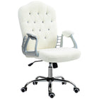 Vinsetto Tufted Office Chair with Adjustable Height and Tilt Function - White-Glitzy design in French style, with crystal button decorated over the tufted back