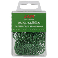 JAM Paper Circular Paper Clips - Round - Green - 50 Pack-Colour: Green Papercloops