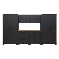 Cat - Ensemble d'armoires de garage entièrement soudées comprenant 2 casiers, 2 armoires murales, 1 armoire de base, 1 coffre à outils et un plan de travail en bois massif de 56 po-Unités entièrement soudées