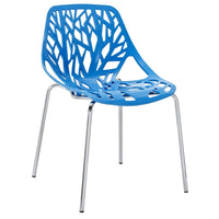 Modway Stencil Dining Side Chair - Blue-Organic leafy forest motif