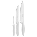 Tramontina - Ensemble de 3 couteaux Plenus en acier inoxydable avec manches blancs en polypropylène-Ensemble comprend : 1x couteau à légumes de 3", 1x couteau à steak de 6" et 1x couteau de chef de 8"