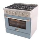 Kucht 36" KNG Series Pro Style Natural Gas Range - Stainless Steel/Light Blue-Full stainless steel range with a professional handle for the ultimate cooking experience