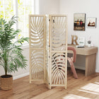 HOMCOM 3 Panel Palm Leaf Design Freestanding Room Divider for Home Office Bedroom - Natural Wood Finish-Three panel design creates personal space or divides rooms 
