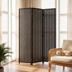 HOMCOM - Paravent autoportant 3 panneaux en bambou tressé à la main pour chambre - noir-Panneau en bambou tissé avec fil rose doré et argenté pour une touche naturelle et un style chic 
