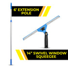 Gritt Commercial Window Washing Kit - 14" Swivel Window Squeegee - 6' Telescopic Pole-Tools easily attach to the included telescopic 6' pole
