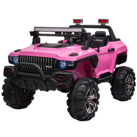 Aosom 12V 2-Seater Kids Ride-On Police Truck - Pink-2 seat ride-on police truck with safety belts for 2 kids ages 3-6 years old 