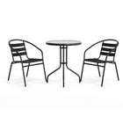 Table ronde de 23,75 po en verre et en métal, 2 chaises empilables noires en aluminium, dossier à lattes (TLH-071RD-017CBK2-GG)-6