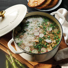 Tramontina Bestow 5.5 Qt Enameled Cast Iron Round Dutch Oven with Lid - Medium Blue-Moisture-Locking Lid: Equipped with self-basting condensation ridges on the cast iron lid to uniformly collect and direct vapors back onto food, creating moist and flavorful dishes