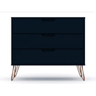 Manhattan Comfort Rockefeller 35.24" Mid-Century Modern 3-Drawer Dresser 2-Piece Set - Tatiana Midnight Blue-Option to Fit up to a 32" TV Stand, with a 11 Lb. Shelf Capacity Per Shelf.