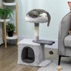 PawHut - arbre à chat 28 po avec lit supérieur en peluche - gris clair-Recouvert d’un tissu peluche doux, offrant à votre chat un refuge chaud et confortable 