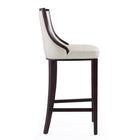 Manhattan Comfort - Tabouret de bar Fifth Avenue 19" traditionnel rembourré en similicuir - blanc perle et noyer - lot de 2-Hauteur du siège : 31,5 po