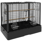 PawHut 22" H Bird Cage with Wooden Stands, Slide-Out Tray, Handle and Food Containers - Black-Spacious living area, with 0.4" (1 cm) of spacing - finches, canaries, budgies, love birds and other small birds 