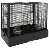PawHut 22" H Bird Cage with Wooden Stands, Slide-Out Tray, Handle and Food Containers - Black-Spacious living area, with 0.4" (1 cm) of spacing - finches, canaries, budgies, love birds and other small birds 