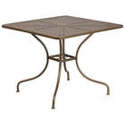 Table de jardin carrée or en acier de 35,5 po, 2 chaises au dossier rond, intérieur/extérieur [CO-35SQ-03CHR2-GD-GG]-Pour l’intérieur ou l’extérieur