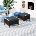 Outsunny - Pouf d’extérieur en osier avec coussins amovibles, bleu marine-Poignées latérales en bois-plastique pour un déplacement facile  