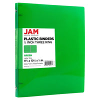JAM Paper - Classeur en plastique de 0 -5 pouce - vert - 3 anneaux-Couleur : Vert | Soyez élégant et organisé avec des classeurs colourés.