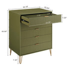 Manhattan Comfort - Dumbo table de chevet moderne, commode et commode haute 5 tiroirs - vert olive - ensemble de 3-Pieds en métal doré élégamment évasés ajoutant une touche de mode sans faille et de durabilité Hauteur des pieds : 18,6 cm