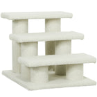 PawHut 18" 3-Tier Pet Stairs with Carpeted Scratching Post - Beige-Scratching post cat steps with 3 steps and 6 posts for pets to scratch, climb and play on 