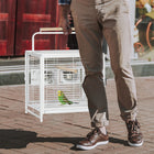 PawHut - Cage de transport pour oiseaux en métal avec perchoir sur pied, bols en acier inoxydable, plateau amovible - blanc-Grande porte latérale avec serrure pour un accès facile et assurer la sécurité 