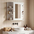 HOMCOM Wall Mount Medicine Cabinet with Mirror - White-It features several internal shelves and open shelves to place your toiletries and beauty products    