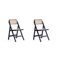 Manhattan Comfort Pullman 18.11" Industry Chic Dining Folding Chair - Black and Natural Cane - Set of 2-Modern - Industry Chic Cane Folding Dining Chair Perfect for Dining Room Use. Set of 2