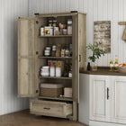 HOMCOM 69" H Tall Kitchen Storage Cabinet with Adjustable Shelves - Grey-Two adjustable shelves allow for customized organization 