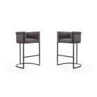 Manhattan Comfort Cosmopolitan 23.7" Mid-Century Modern Faux Leather Upholstered Bar Stool - Pebble and Black - 2 Pack-Mid-Century Modern Barstool with Backseat Perfect for Bar and Kitchen Use. Set of 2