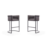 Manhattan Comfort Cosmopolitan 23.7" Mid-Century Modern Faux Leather Upholstered Bar Stool - Pebble and Black - 2 Pack-Mid-Century Modern Barstool with Backseat Perfect for Bar and Kitchen Use. Set of 2
