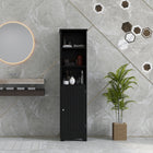 Kleankin Tall Narrow Bathroom Storage Cabinet - Black-Anti-tipping accessories fixed on the wall for security