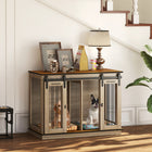PawHut 47" Dog Crate Furniture with Divider Panel - Oak-A two-room layout because of a dividing panel 