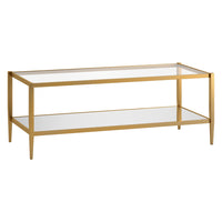 Hudson&Canal Hera 45"W Rectangular Coffee Table with Mirror Shelf - Brass-A modern contemporary design for your living room, den, and more