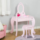 Qaba Kids Vanity Table Set with Mirror and Stool - Pink-Heart cut-outs complement the pretty pink colour 