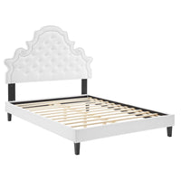 Modway Gwyneth Tufted Performance Velvet Full Platform Bed with Black Wood Legs - White-Full Platform Bed