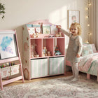 Qaba Kids Bookshelf with Toy Storage, Book Display, Shelves and Fabric Drawers - Pink-A kid-friendly height of 36" allows children to access items independently
