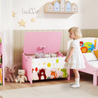 Qaba Toy Box, Kids Storage Chest with Lid, Safety Hinges and Groove Handles - Pink-Helps develop independent tidying habits in children
