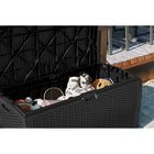 Suncast - Coffre de terrasse en résine tressée 99 gal - Noir-Le motif décoratif en osier rehausse tout décor.
