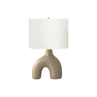 Monarch Specialties 25" H Contemporary Table Lamp - Brown Ceramic / Ivory / Cream Shade-A contemporary and stylish 25"H table lamp featuring a unique two-leg shape light brown ceramic base, topped with a classic ivory fabric shade and a round silver metal finial