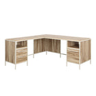 Sauder Nova Loft L-Desk - Kiln Acacia-File drawer with full extension slides holds letter-size hanging files