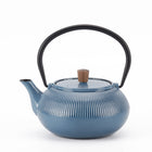 Minimal Enamelled Cast Iron Teapot - Line Blue - 0.6 L-Cast iron teapot polished by hand for smooth finishing