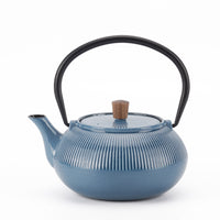 Minimal Enamelled Cast Iron Teapot - Line Blue - 0.6 L-Cast iron teapot polished by hand for smooth finishing