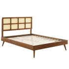 Modway Sidney Cane and Wood Queen Platform Bed with Splayed Legs - Walnut-Queen Platform Bed Frame