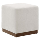 Modway Tilden 17" Square Boucle Upholstered Ottoman - Cloud/Walnut-Boucle Fabric Upholstery
