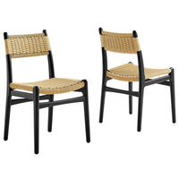 Modway Wynn Rope and Wood Dining Side Chairs - Black/Natural - 2 Pack-Set of 2 Dining Accent Chairs