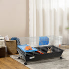 PawHut 35" L Rolling Small Animal Cage with Food Dish, Water Bottle and Hay Feeder - Black-4 universal wheels for easy movement and transportation, 2 with security brake to keep it in place when not in use 